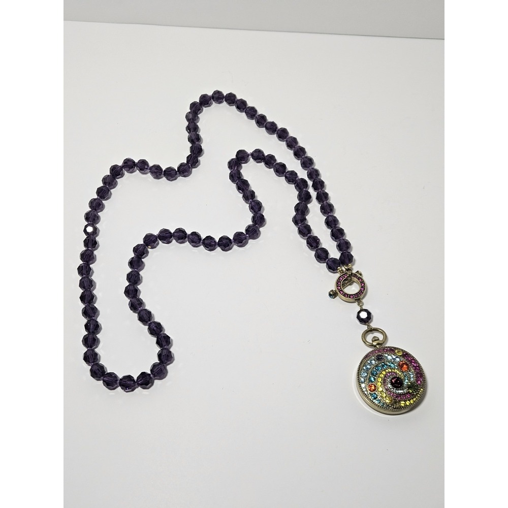 Heidi Daus Timing Is Everything Watch Necklace Purple Crystal Pendant Disney